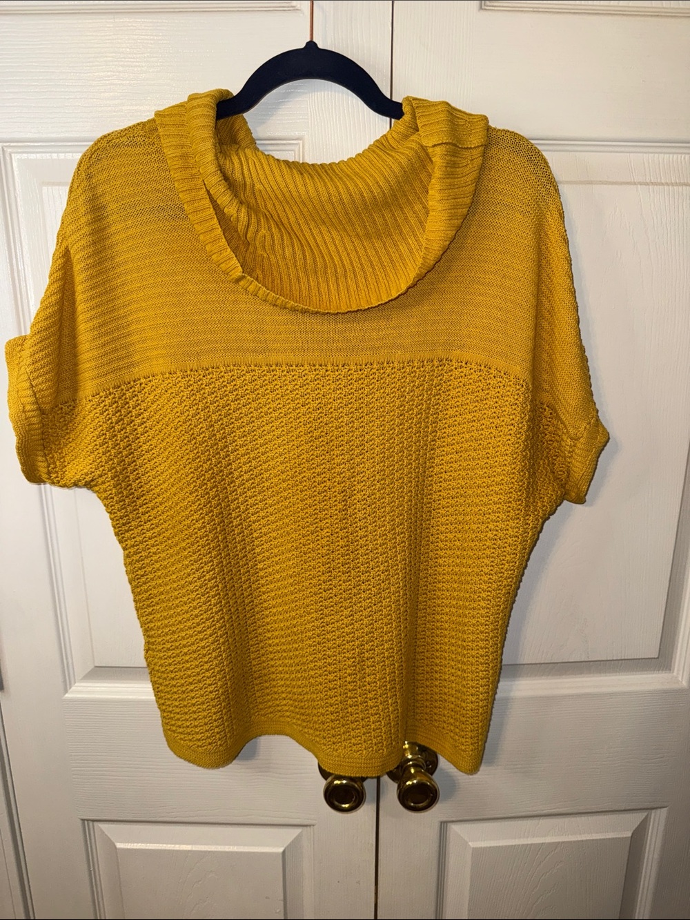 Chico's Mustard Yellow Cowl Neck Short Sleeve Sweater